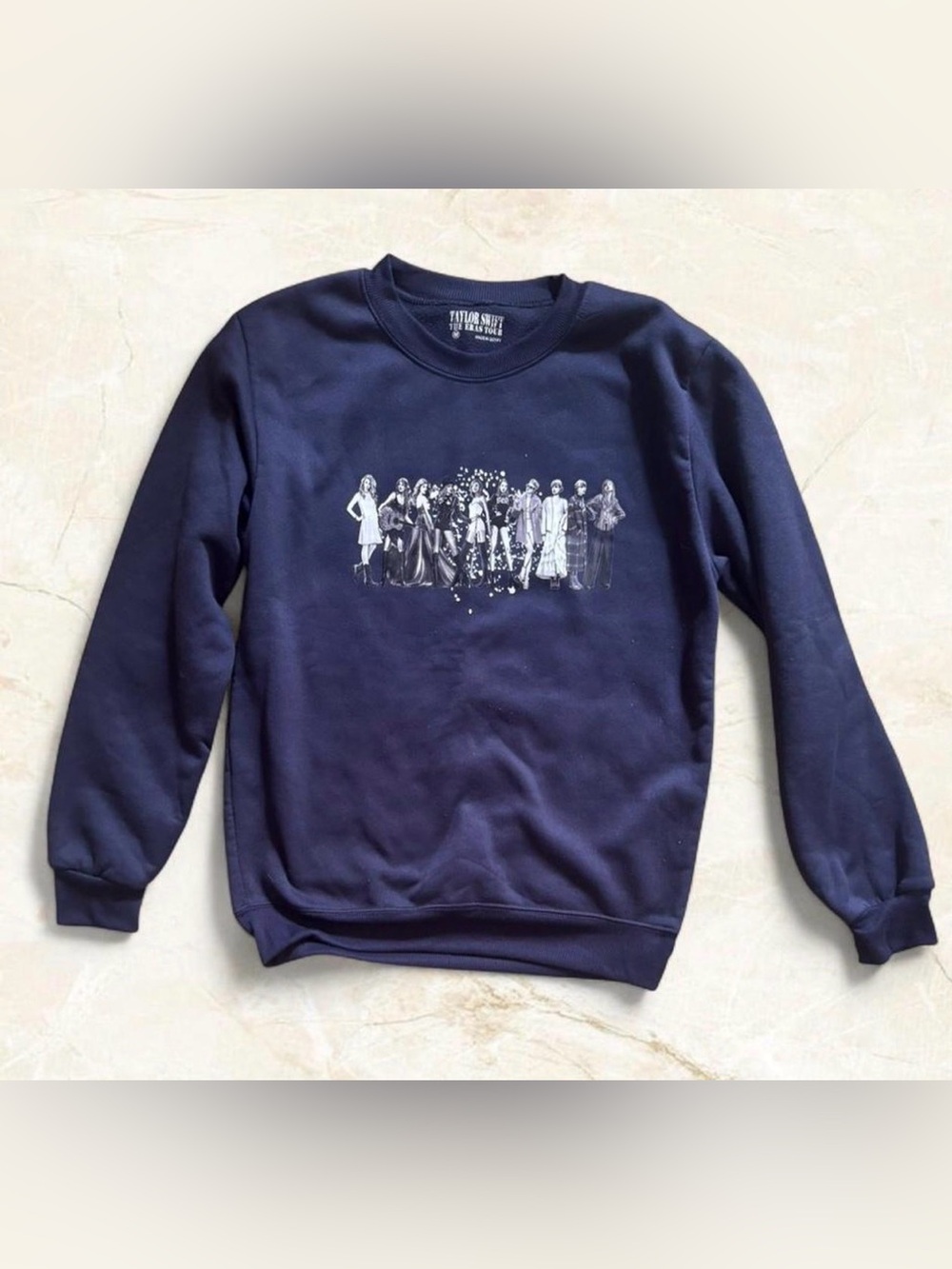 Taylor Swift Navy Crewneck with Monochrome Ensemble Graphic